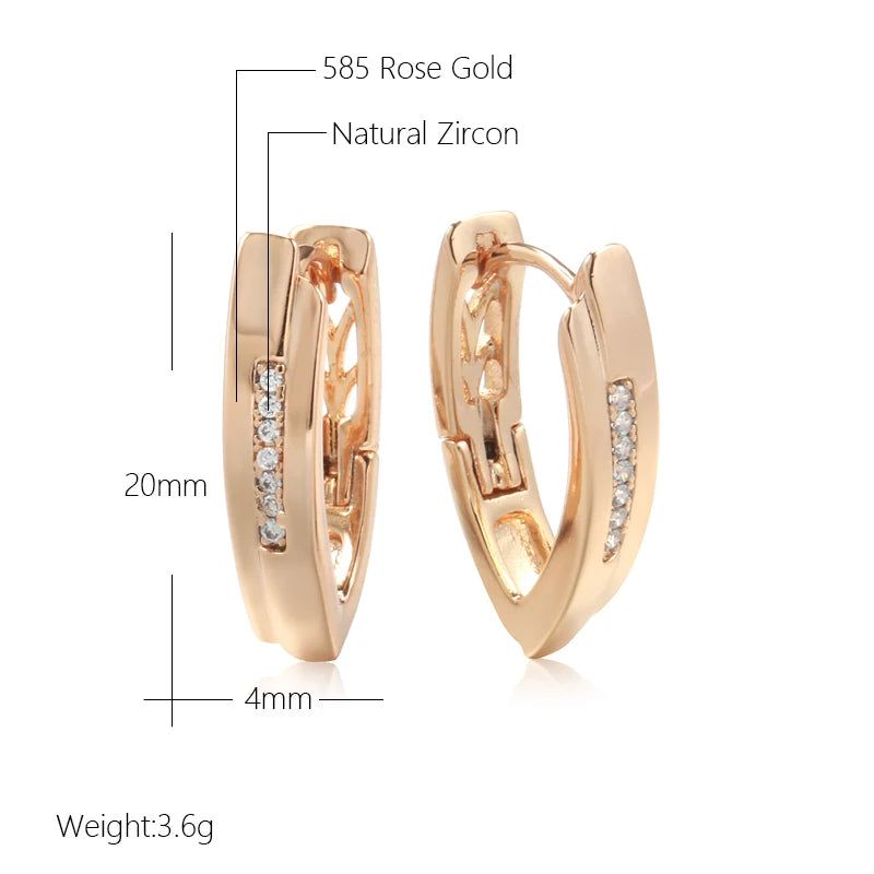 Chic V-Shaped Rose Gold Hoop Earrings with Natural Zircon Accents