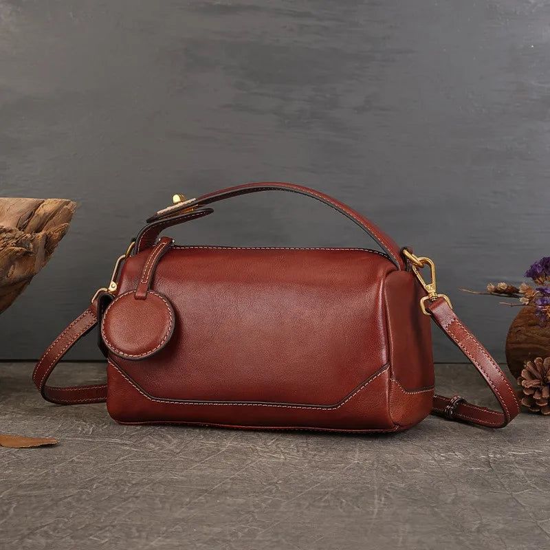 Chic Vintage Genuine Leather Women's Pillow Bag - Versatile Handheld Shoulder Tote