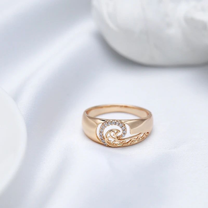 Chic Vintage Geometric Hollow Pattern Ring in 585 Rose Gold with Natural Zircon