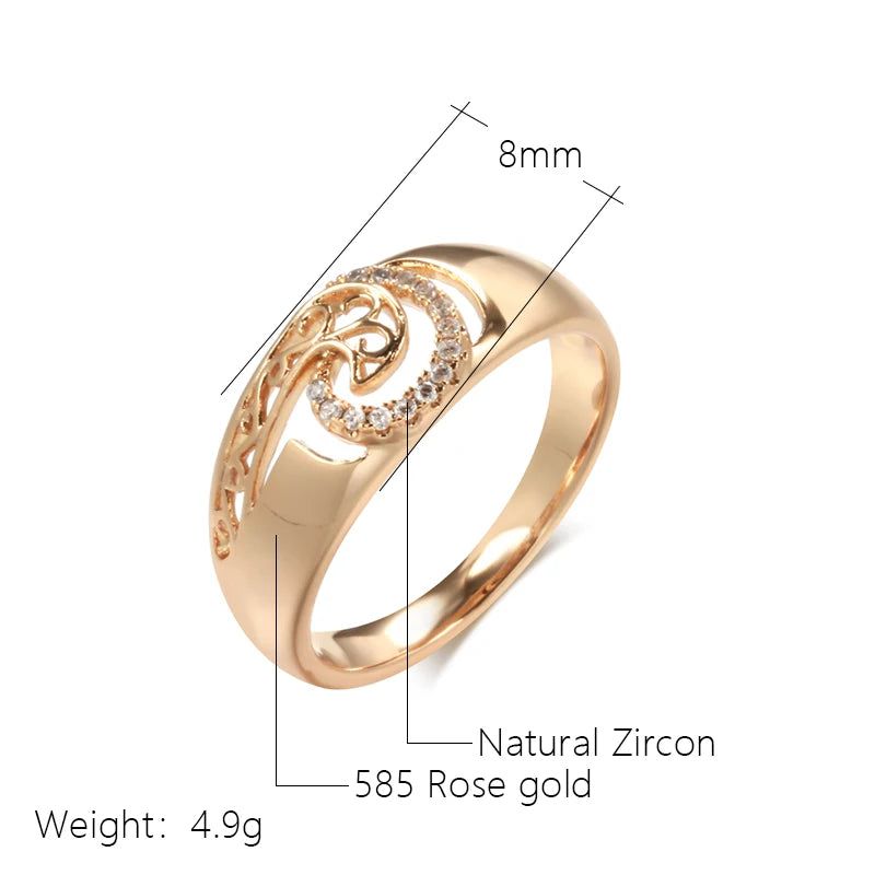 Chic Vintage Geometric Hollow Pattern Ring in 585 Rose Gold with Natural Zircon