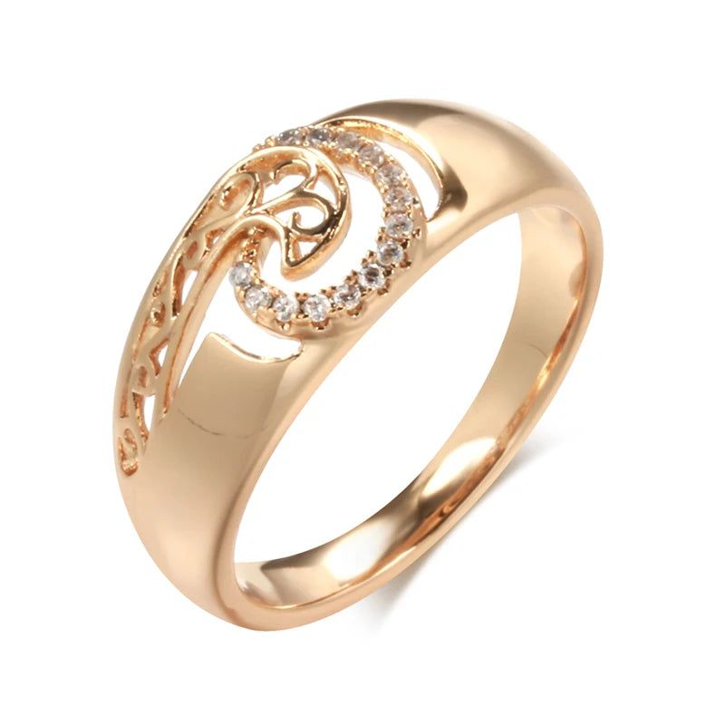 Chic Vintage Geometric Hollow Pattern Ring in 585 Rose Gold with Natural Zircon