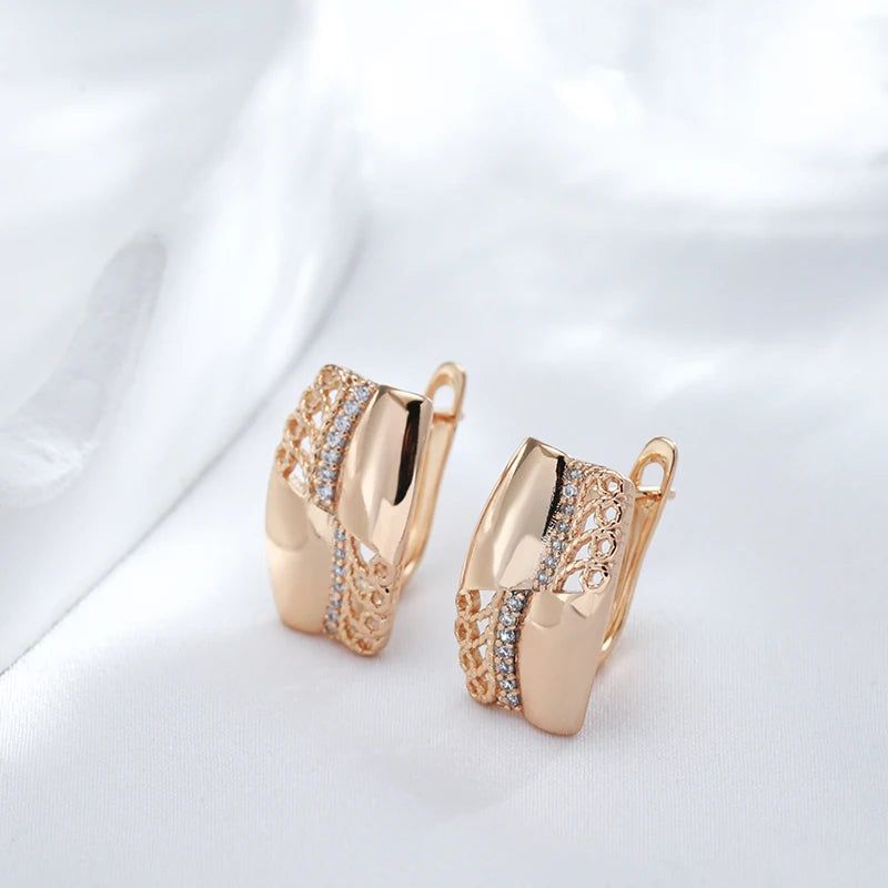 Chic Vintage-Inspired Hollow Flower Earrings with Natural Zircon in Rose Gold