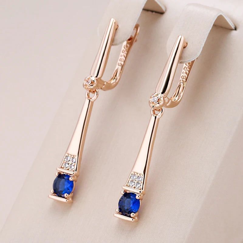 Chic Vintage Rose Gold Geometric Dangle Earrings with Blue Natural Zircon