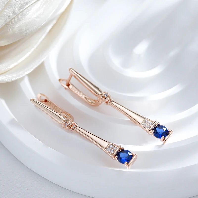 Chic Vintage Rose Gold Geometric Dangle Earrings with Blue Natural Zircon