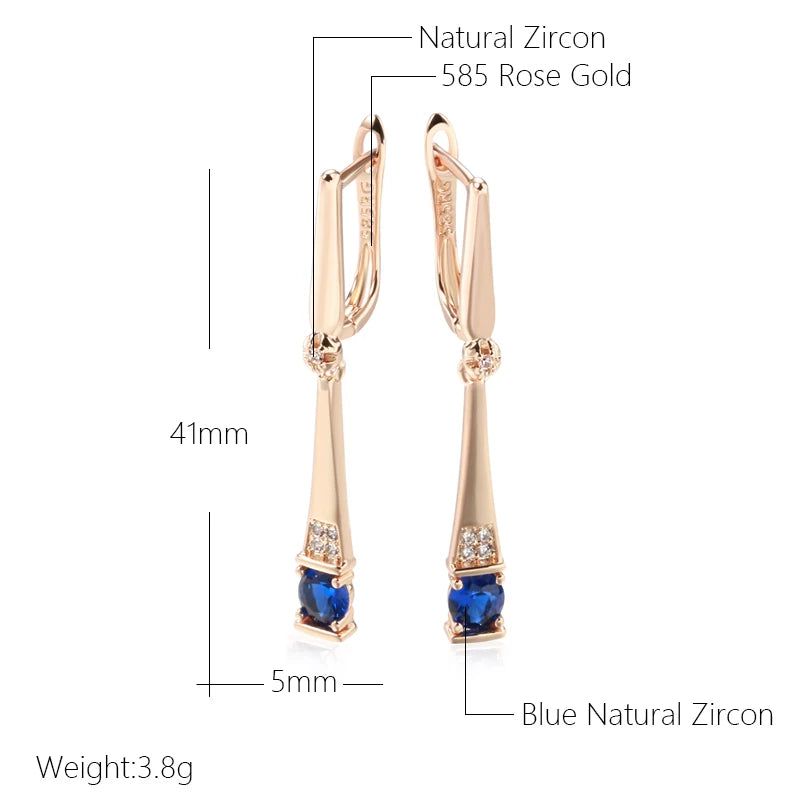 Chic Vintage Rose Gold Geometric Dangle Earrings with Blue Natural Zircon