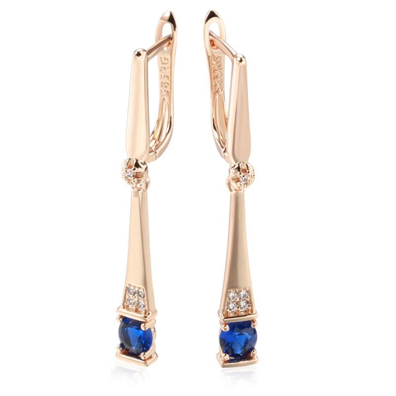 Chic Vintage Rose Gold Geometric Dangle Earrings with Blue Natural Zircon