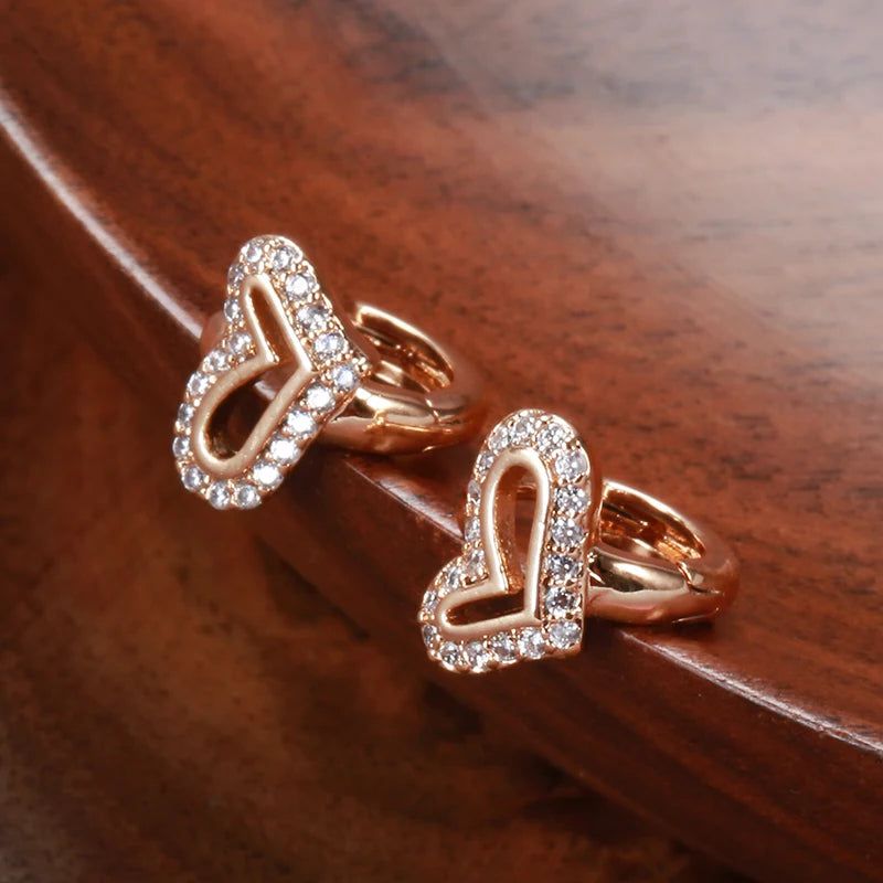 Chic Vintage Rose Gold Hollow Heart Drop Earrings with Natural Zircon