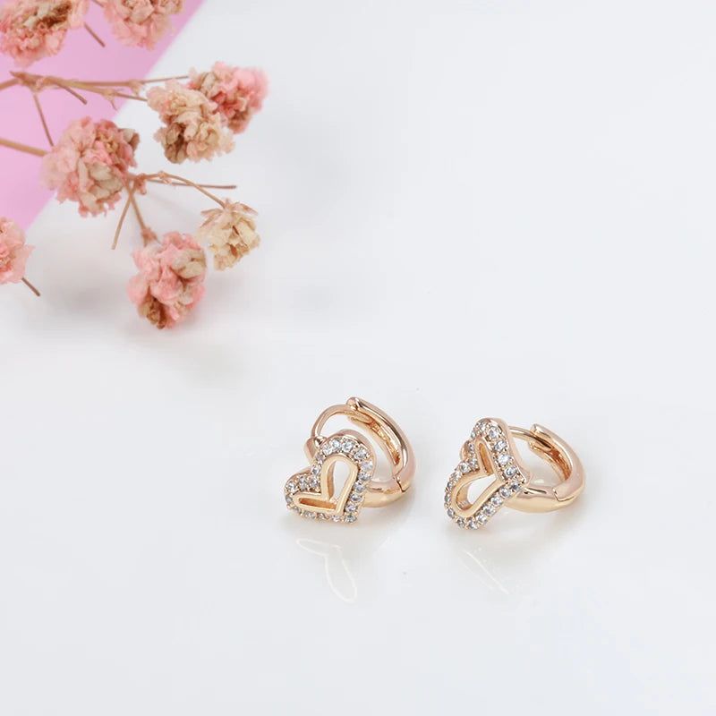 Chic Vintage Rose Gold Hollow Heart Drop Earrings with Natural Zircon