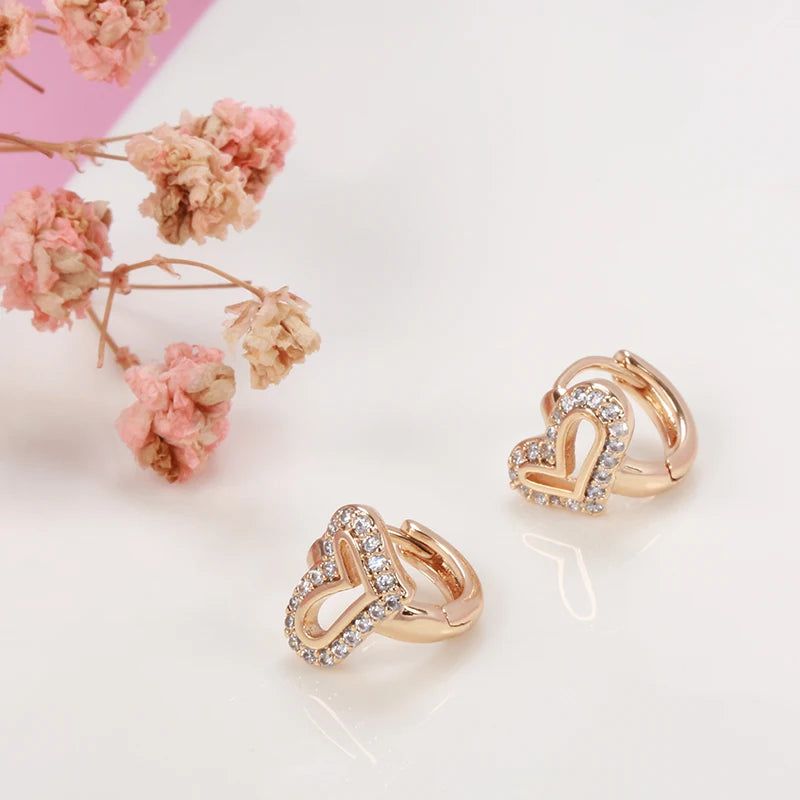 Chic Vintage Rose Gold Hollow Heart Drop Earrings with Natural Zircon