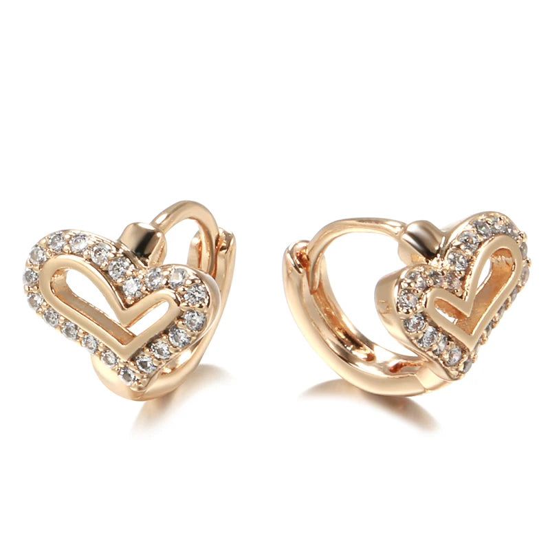 Chic Vintage Rose Gold Hollow Heart Drop Earrings with Natural Zircon