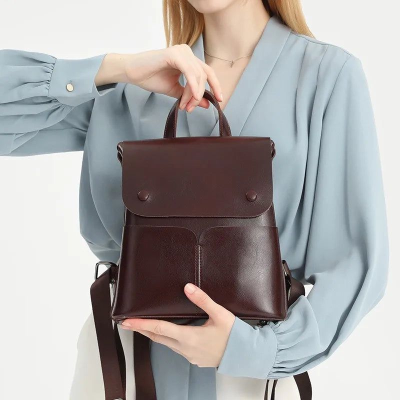 Chic Women's Genuine Leather Backpack - Spacious & Versatile Commuter Bag