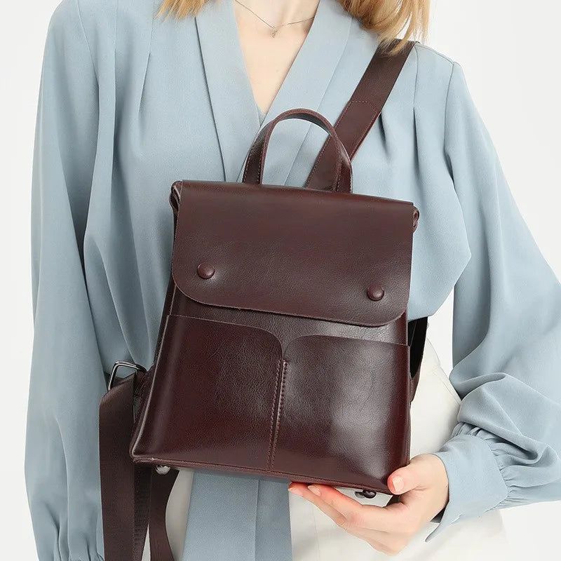 Chic Women's Genuine Leather Backpack - Spacious & Versatile Commuter Bag