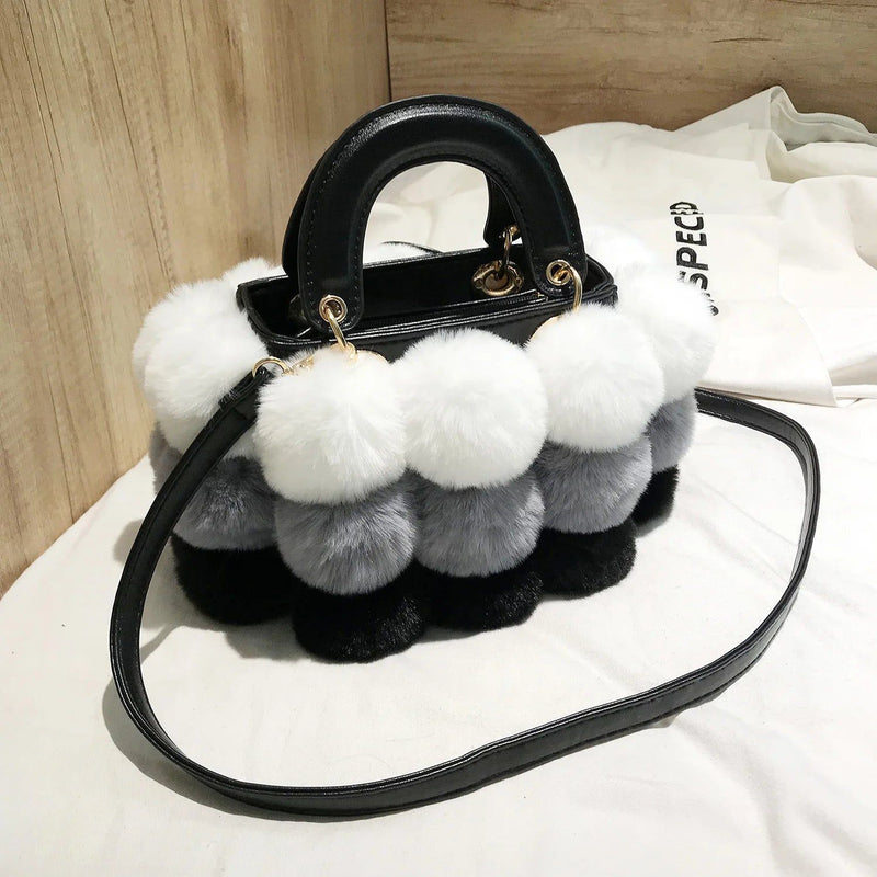 Chic Women's Winter Faux Fur Ball Handbag - Stylish Shoulder Tote for Christmas Gifting