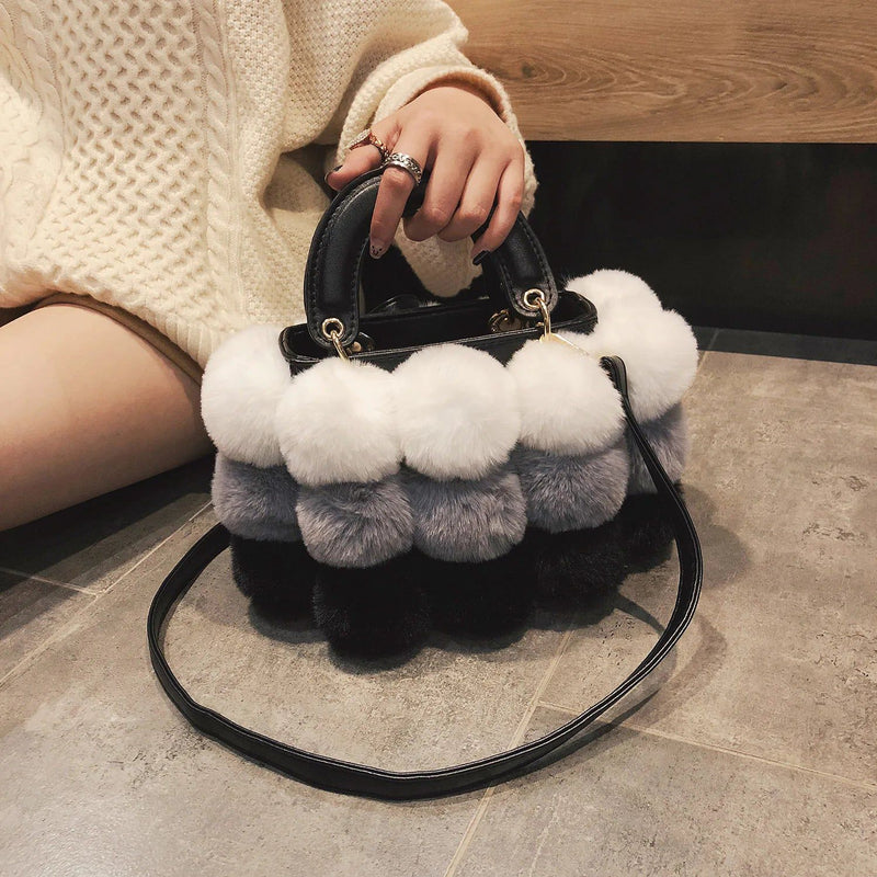 Chic Women's Winter Faux Fur Ball Handbag - Stylish Shoulder Tote for Christmas Gifting