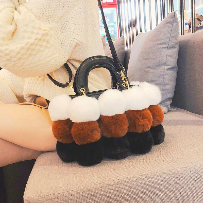 Chic Women's Winter Faux Fur Ball Handbag - Stylish Shoulder Tote for Christmas Gifting