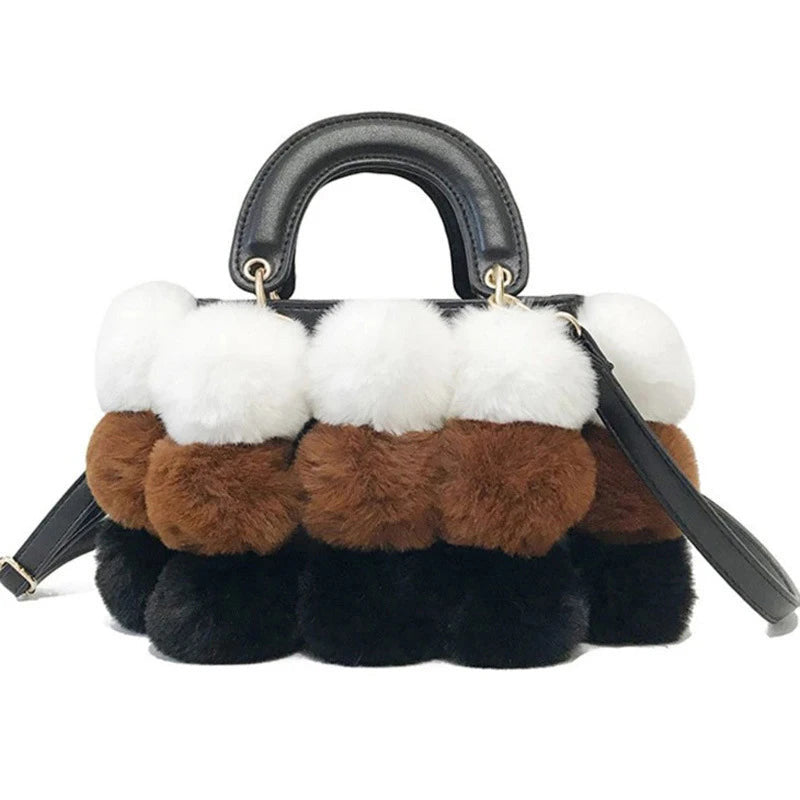 Chic Women's Winter Faux Fur Ball Handbag - Stylish Shoulder Tote for Christmas Gifting