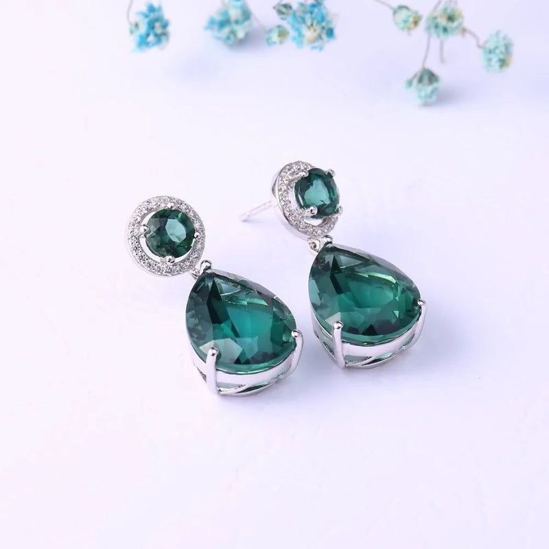 Classic 22.98Ct Green Nano Emerald Drop Earrings Solid 925 Sterling Silver