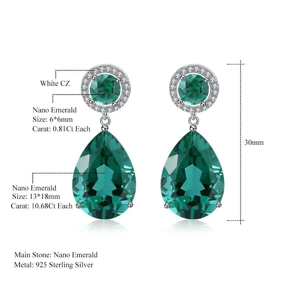 Classic 22.98Ct Green Nano Emerald Drop Earrings Solid 925 Sterling Silver