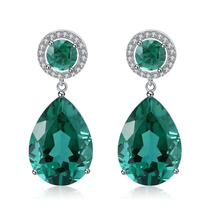 Classic 22.98Ct Green Nano Emerald Drop Earrings Solid 925 Sterling Silver