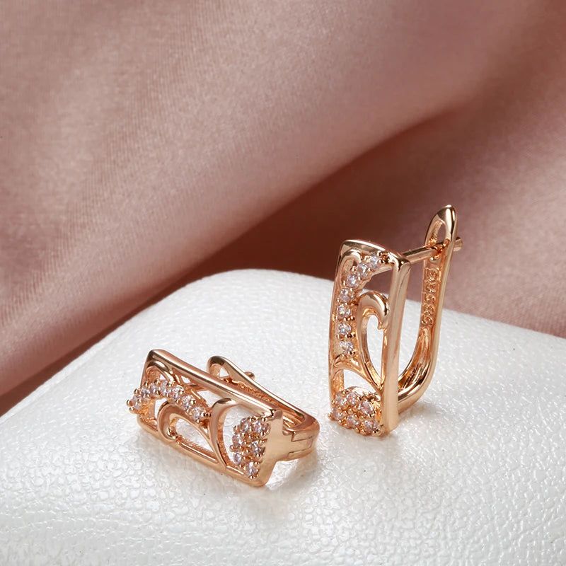 Classic 585 Rose Gold Floral Drop Earrings with Natural Zircon