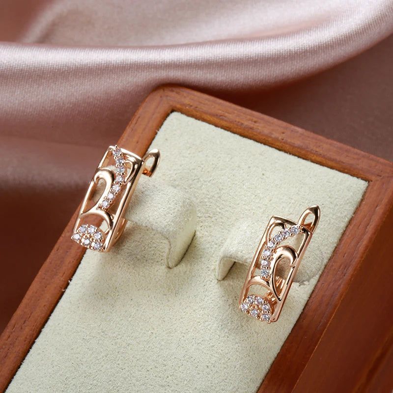 Classic 585 Rose Gold Floral Drop Earrings with Natural Zircon