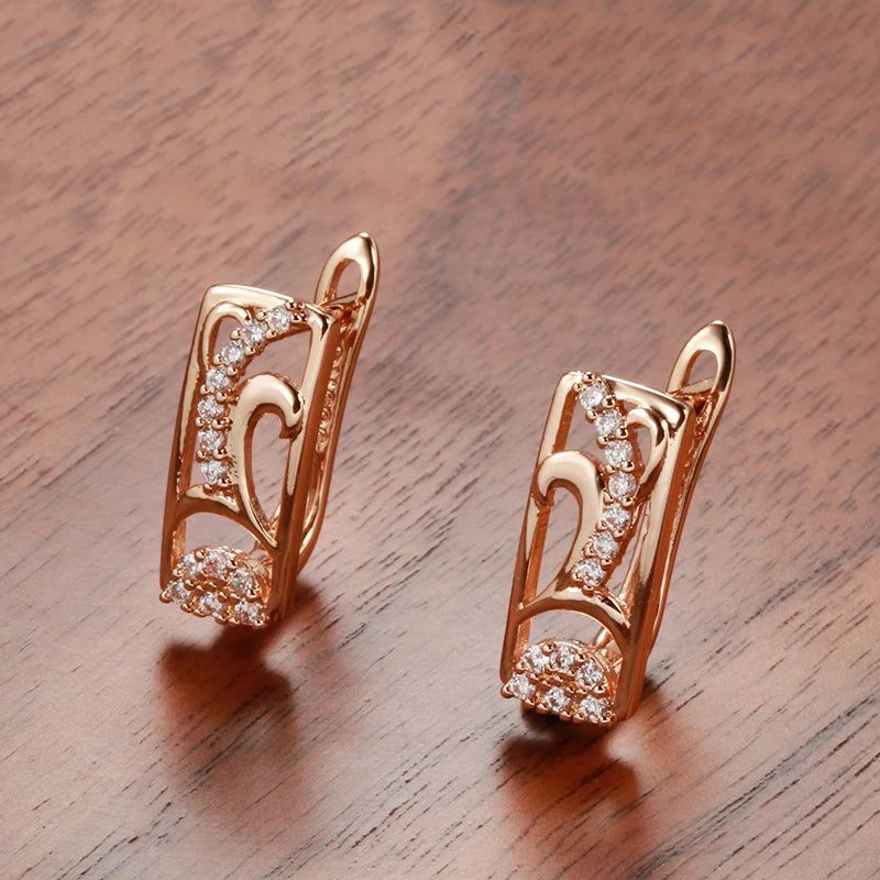 Classic 585 Rose Gold Floral Drop Earrings with Natural Zircon