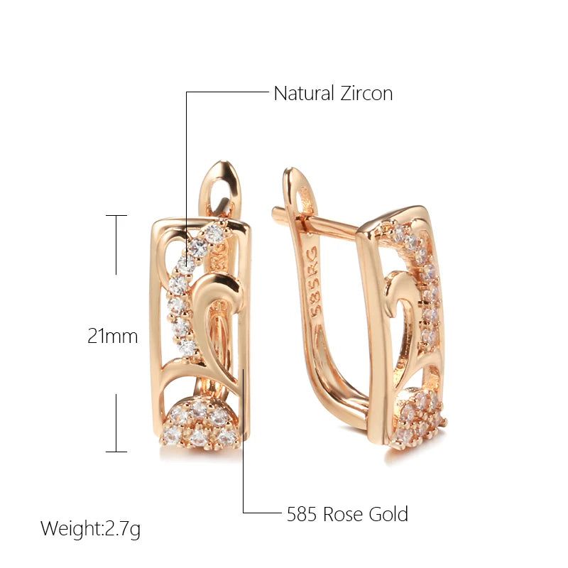 Classic 585 Rose Gold Floral Drop Earrings with Natural Zircon