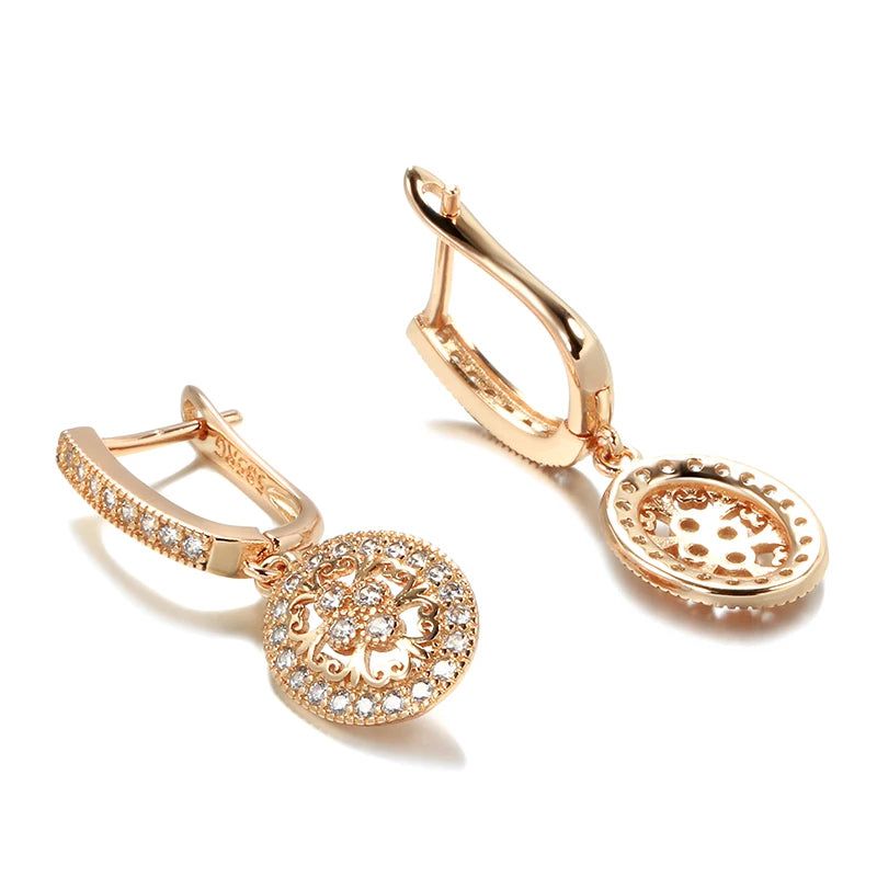 Classic 585 Rose Gold Floral Drop Earrings with Natural Zircon for Bridal Luxury