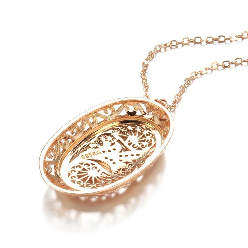 Classic 585 Rose Gold Floral Pendant Necklace with Natural Zircon Accents