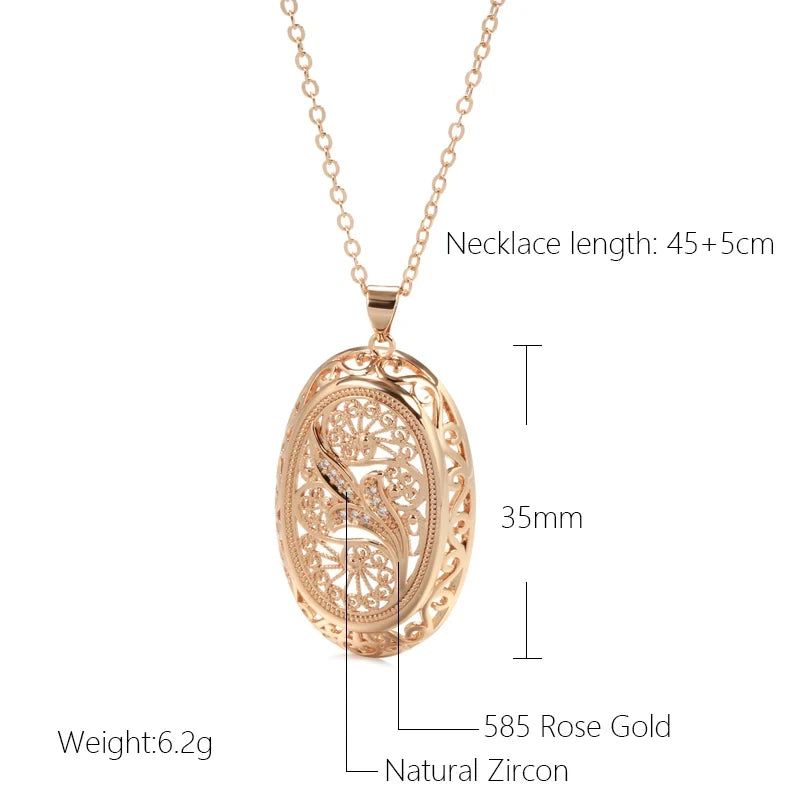 Classic 585 Rose Gold Floral Pendant Necklace with Natural Zircon Accents