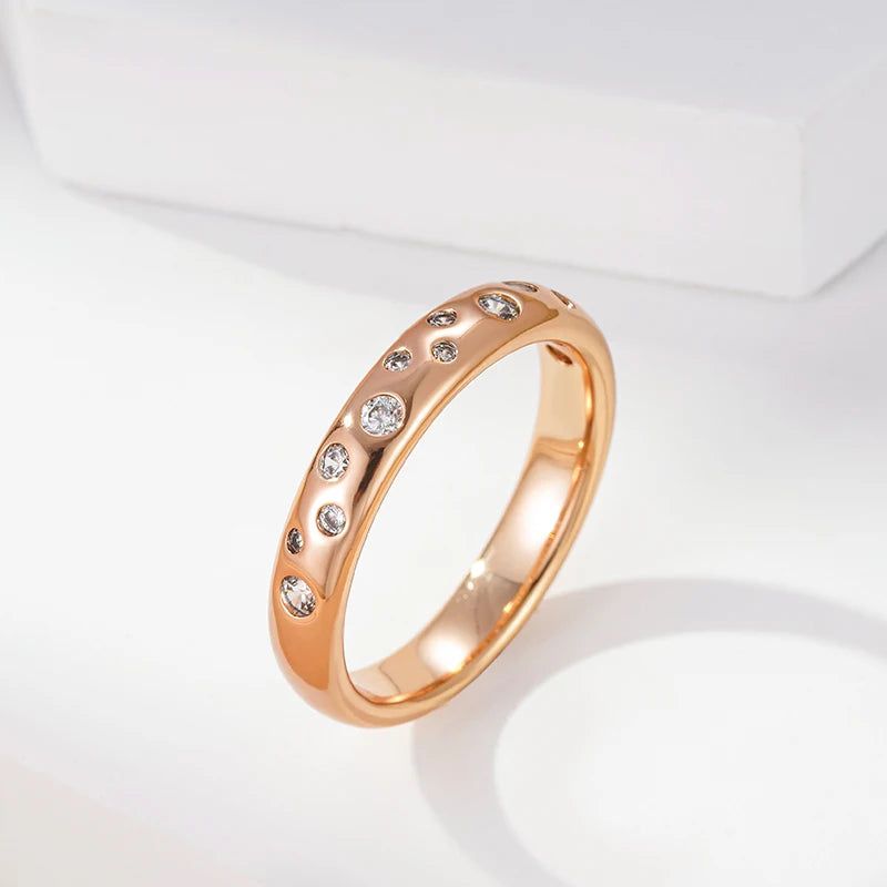 Classic 585 Rose Gold Full Circle Cocktail Ring with Natural Zircon Accents