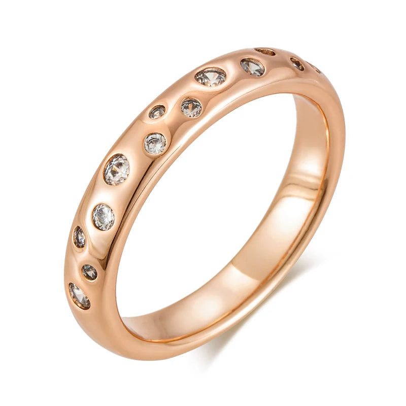 Classic 585 Rose Gold Full Circle Cocktail Ring with Natural Zircon Accents