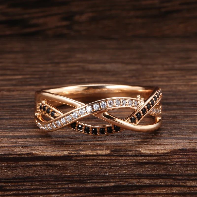 Classic 585 Rose Gold Geometric Black Zircon Cross Ring - Vintage Fashion Jewelry