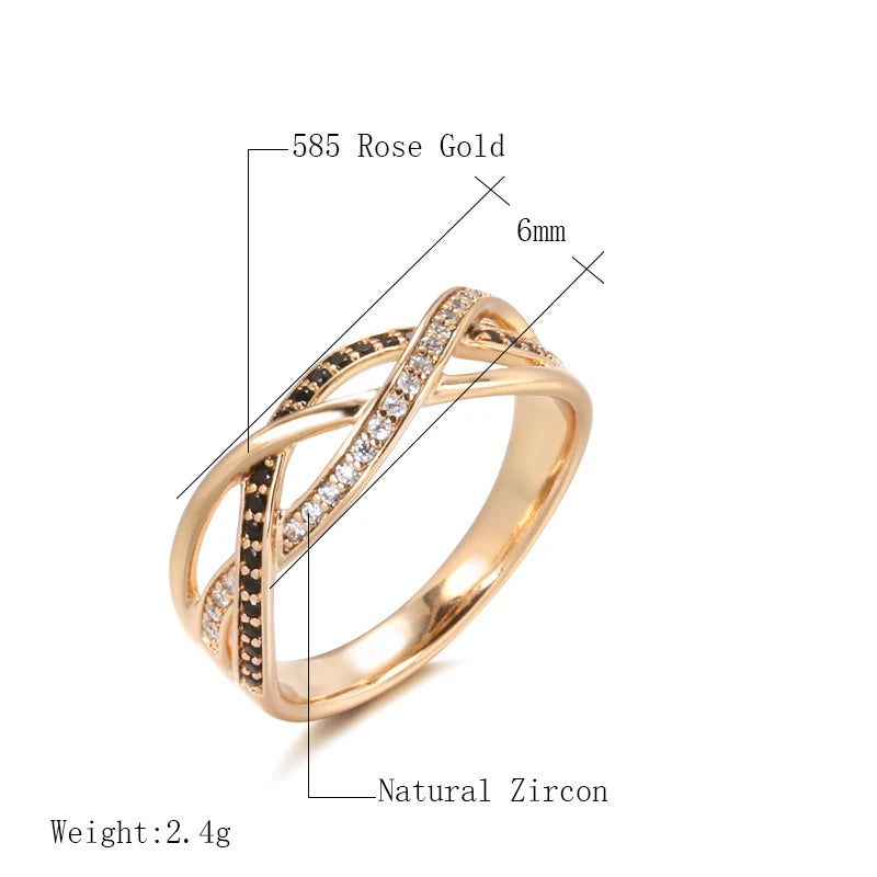 Classic 585 Rose Gold Geometric Black Zircon Cross Ring - Vintage Fashion Jewelry