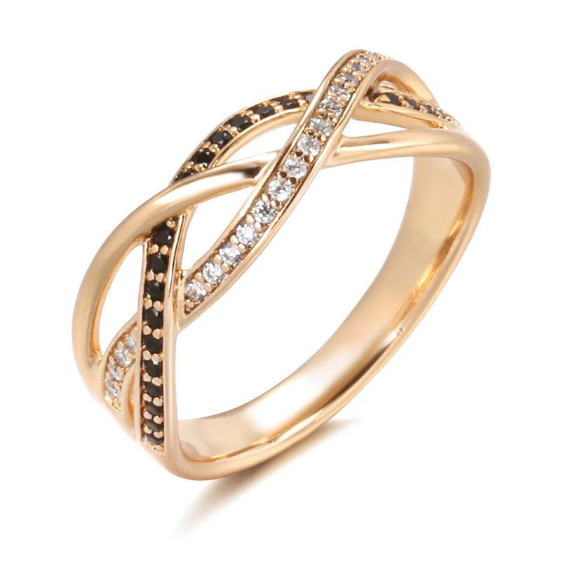 Classic 585 Rose Gold Geometric Black Zircon Cross Ring - Vintage Fashion Jewelry