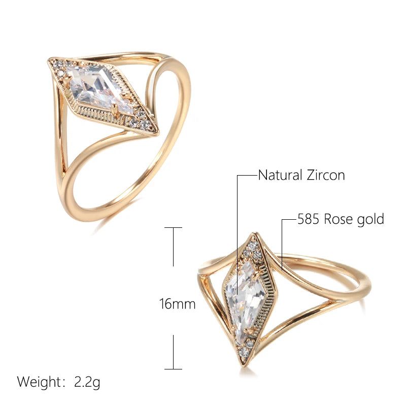 Classic 585 Rose Gold Geometric Cocktail Ring with Natural Zircon