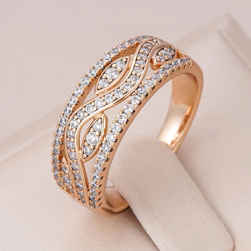 Classic 585 Rose Gold Geometric Cocktail Ring with Natural Zircon - High-Quality Fashion Jewelry