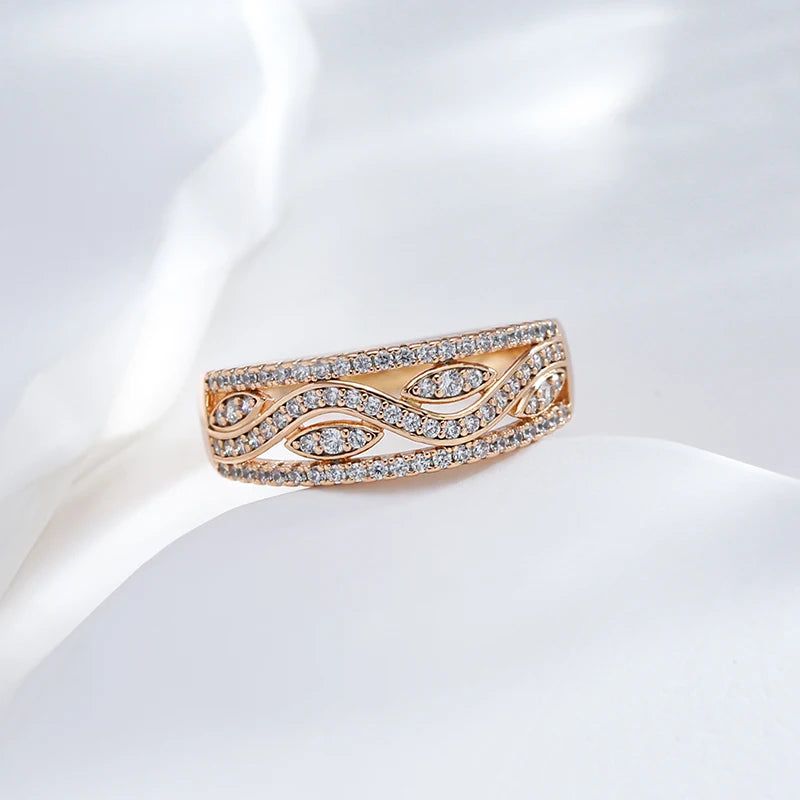 Classic 585 Rose Gold Geometric Cocktail Ring with Natural Zircon - High-Quality Fashion Jewelry