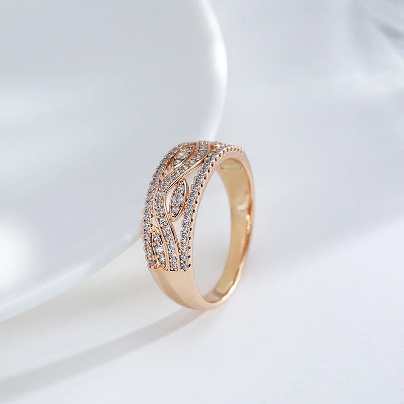 Classic 585 Rose Gold Geometric Cocktail Ring with Natural Zircon - High-Quality Fashion Jewelry