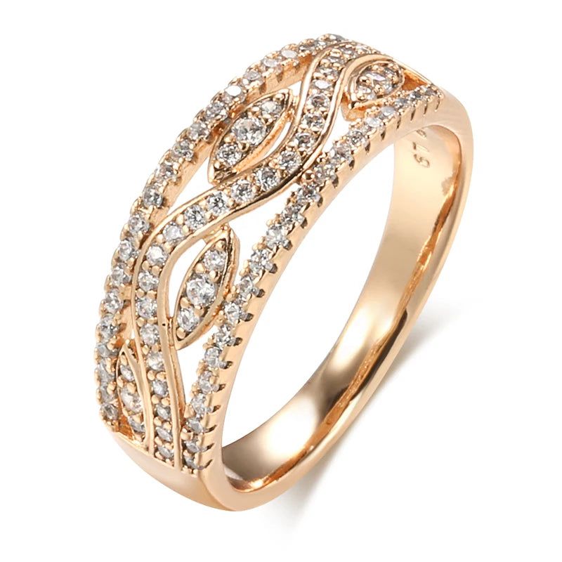 Classic 585 Rose Gold Geometric Cocktail Ring with Natural Zircon - High-Quality Fashion Jewelry