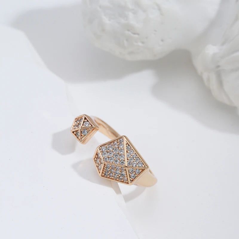 Classic 585 Rose Gold Geometric Cocktail Ring with Natural Zircon - Unique Fashion Accessory