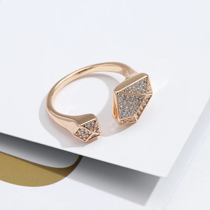 Classic 585 Rose Gold Geometric Cocktail Ring with Natural Zircon - Unique Fashion Accessory