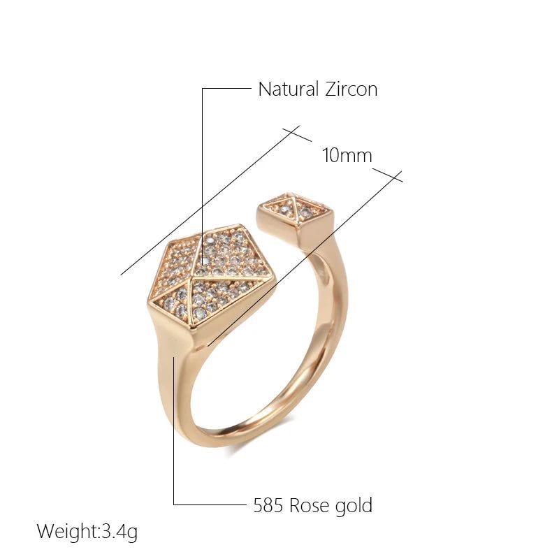 Classic 585 Rose Gold Geometric Cocktail Ring with Natural Zircon - Unique Fashion Accessory