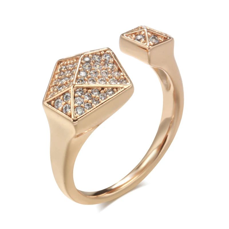 Classic 585 Rose Gold Geometric Cocktail Ring with Natural Zircon - Unique Fashion Accessory