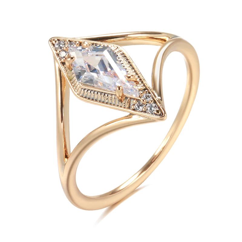 Classic 585 Rose Gold Geometric Cocktail Ring with Natural Zircon