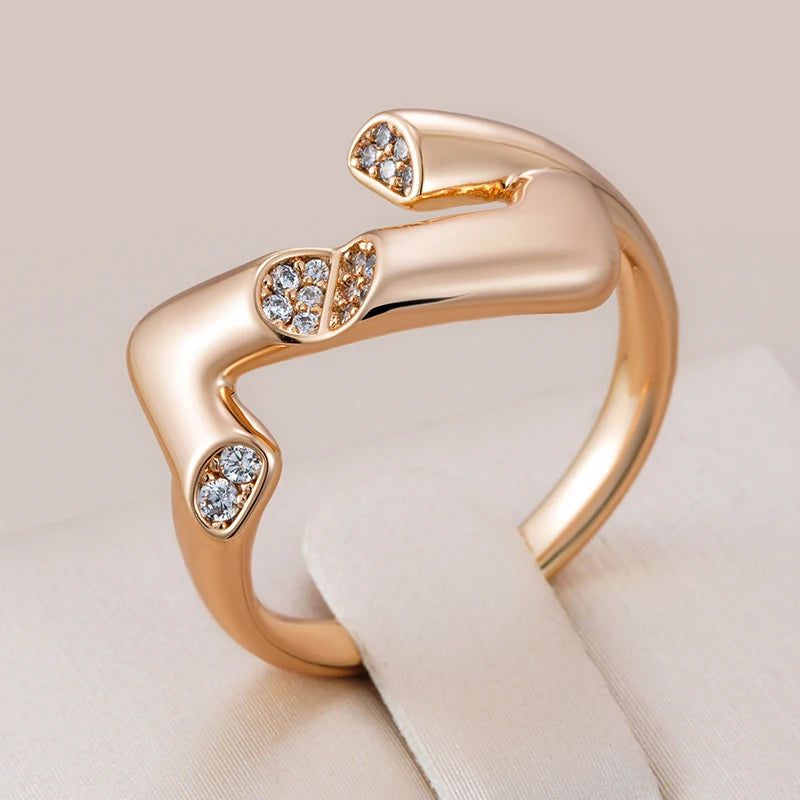 Classic 585 Rose Gold Geometric Cocktail Rings with Natural Zircon for Modern Fashionistas