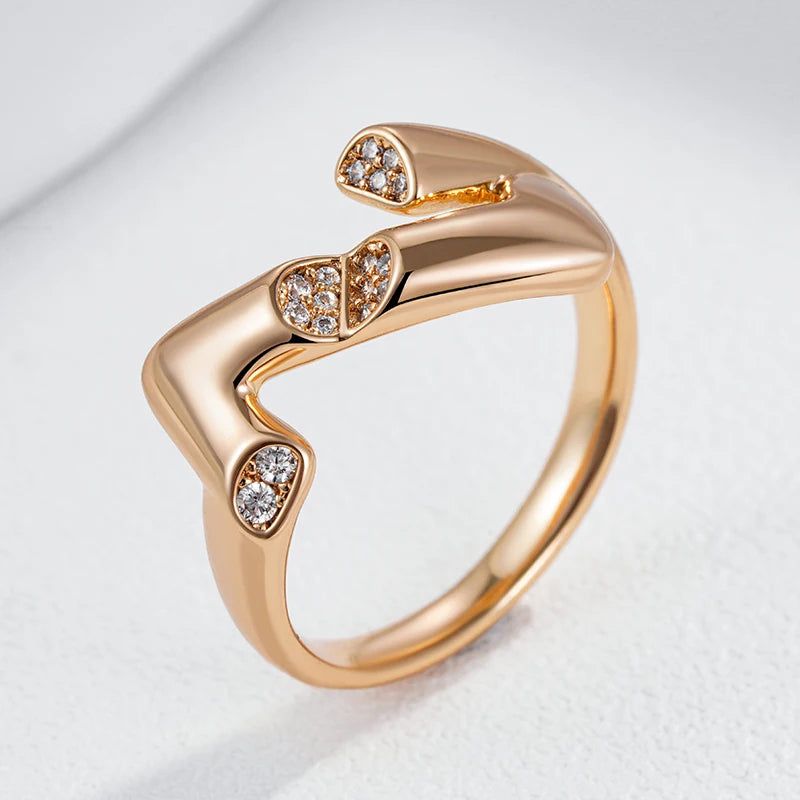 Classic 585 Rose Gold Geometric Cocktail Rings with Natural Zircon for Modern Fashionistas