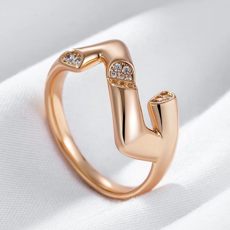 Classic 585 Rose Gold Geometric Cocktail Rings with Natural Zircon for Modern Fashionistas