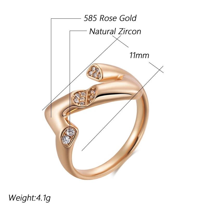 Classic 585 Rose Gold Geometric Cocktail Rings with Natural Zircon for Modern Fashionistas