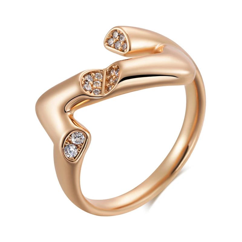 Classic 585 Rose Gold Geometric Cocktail Rings with Natural Zircon for Modern Fashionistas